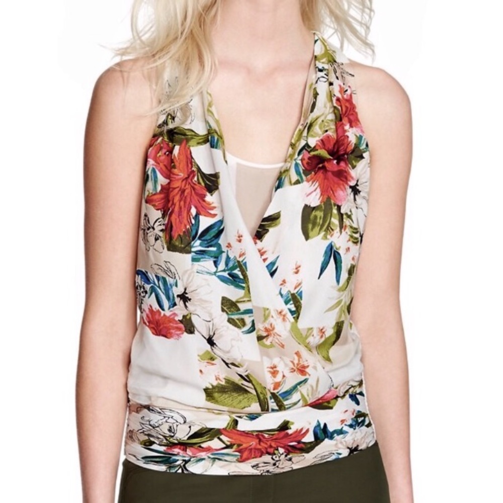WHBM FLORAL TROPICAL SURPLICE TOP